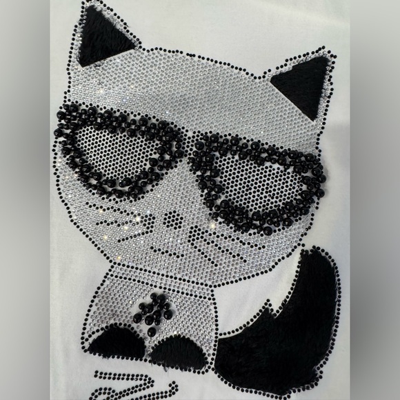 Karl Lagerfeld White and Black Cat Graphic T-Shirt - Picture 2 of 6